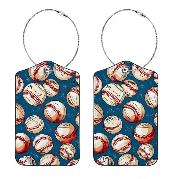 2 Pack Luggage Tag for Suitcase, Baseball Baggage Tag with Stainless Steel Loop Privacy Cover for Women Girls Bag Travel