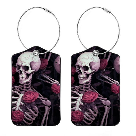 2 Pack Luggage Tag for Suitcase, Skeleton Baggage Tag with Stainless Steel Loop Privacy Cover for Women Girls Bag Travel