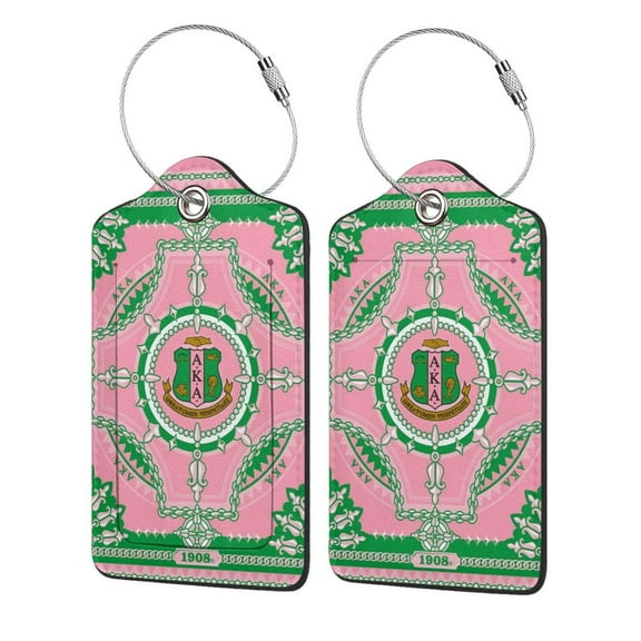 2 Pack Luggage Tags Sorority Paraphernalia 1908 Sorority Gifts for Women Pu Leather Baggage Tag Privacy Cover ID Label with Stainless Steel Loop Suitcase Travel Bag Labels