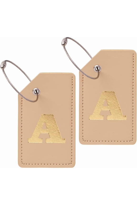 2 Pack Luggage Tags for Suitcases Initial Luggage Tags Leather Baggage Bag Tags with Privacy Cover Name ID Labels Stainless Loops for Backpack A 3.7x2.2Inch for diy making