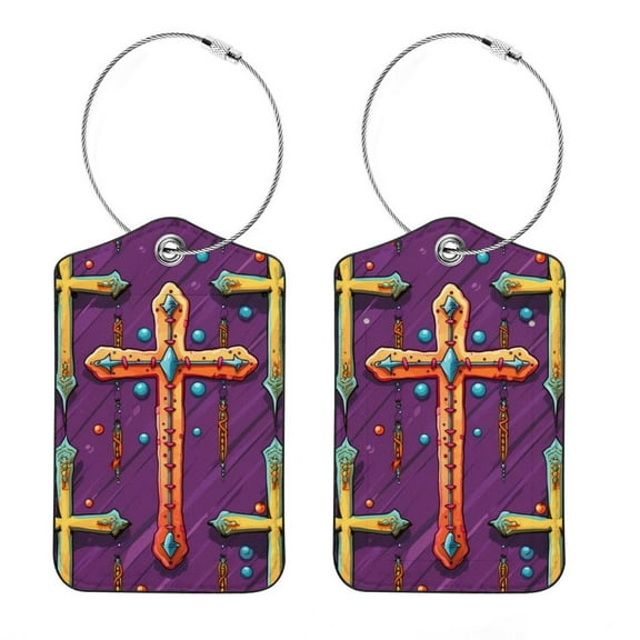 2 Pack Luggage Tags for Suitcases Leather Name Travel Tags for Luggage ID Label Bag Tags, Easter Cross