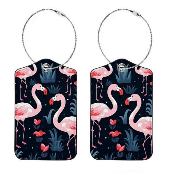 2 Pack Luggage Tags for Suitcases Leather Name Travel Tags for Luggage ID Label Bag Tags, Flamingo Rainforest
