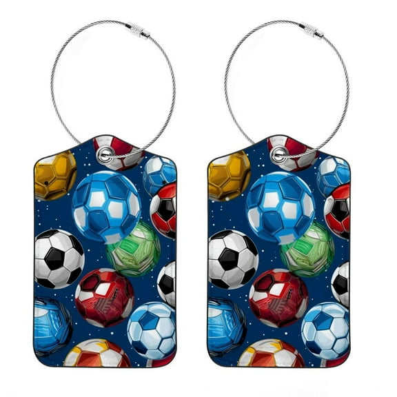 2 Pack Luggage Tags for Suitcases Leather Name Travel Tags for Luggage ID Label Bag Tags, Football Soccer