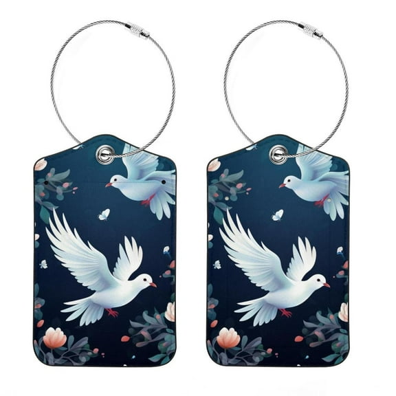 2 Pack Luggage Tags for Suitcases Leather Name Travel Tags for Luggage ID Label Bag Tags, Peace Dove