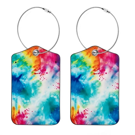 2 Pack Luggage Tags for Suitcases Leather Name Travel Tags for Luggage ID Label Bag Tags, Tie-Dye