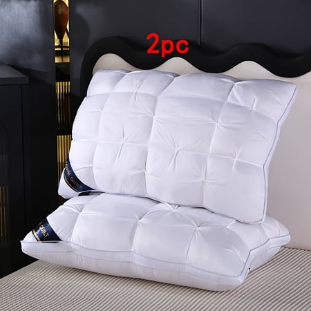 2-Pack Luxury Hotel Quality Pillows with Neck Support - Hypoallergenic, Machine Washable, Soft Polyester Fill, Deep Sleep & Comfort, Classic Style, Zippered, Woven Fabric, Adult Use, All Seasons