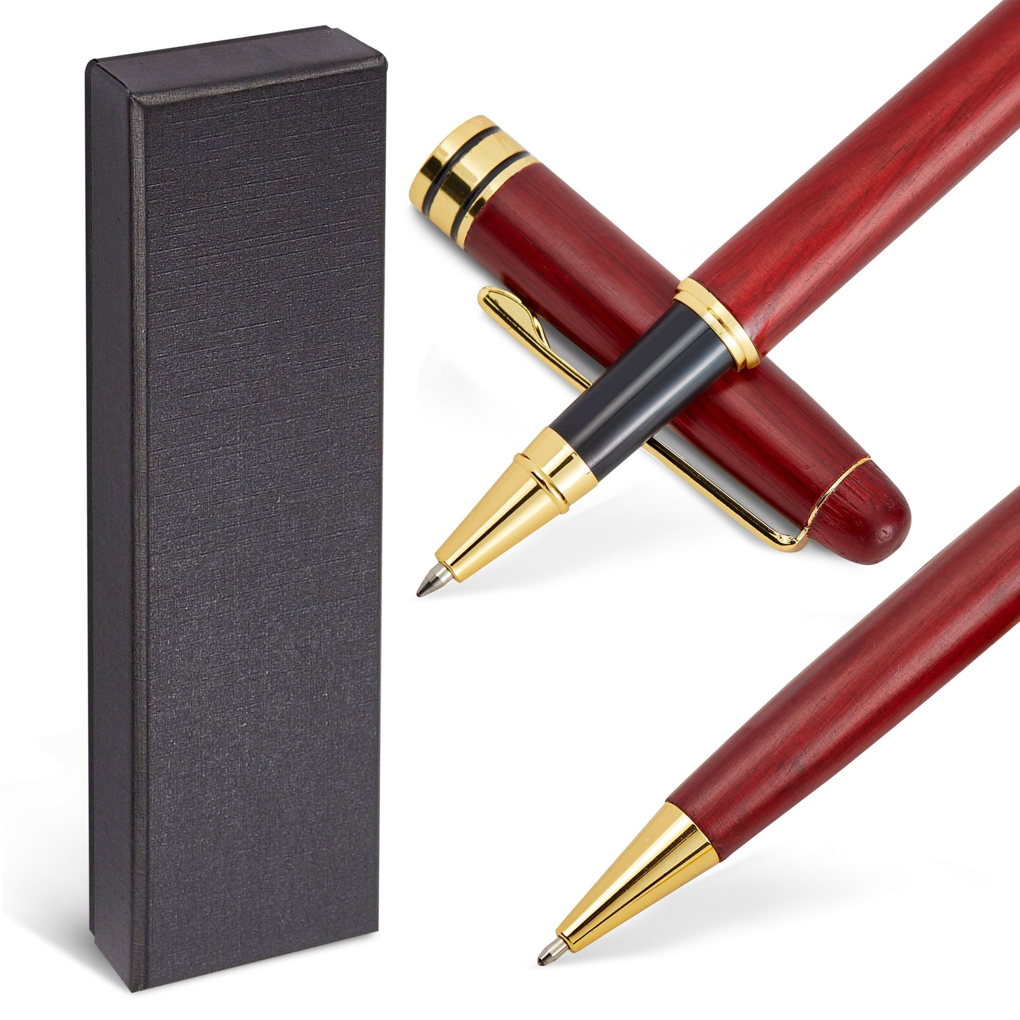 2 Pack Luxury Rosewood Pen Set for Men, Fancy Ballpoint Pens with Black Ink  Refills, Gift Boxed for Executives, Business, and Office Use