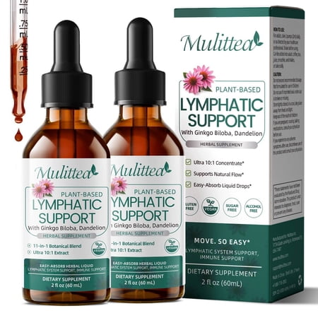 (2 Pack) Lymphatic Drainage Supplement Drops - Plus Echinacea & Elderberry Lymph System Liquid Drops - Immune Support, Cleanse & Detox, 2 fl oz