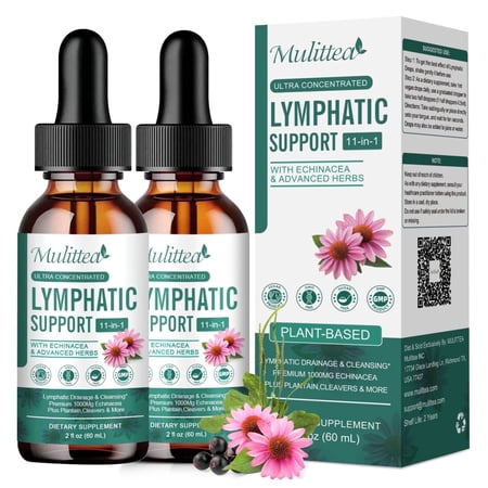 (2 Pack) Lymphatic Drainage Supplement Drops - Plus Echinacea & Elderberry Lymph System Liquid Drops - Immune Support, Cleanse & Detox, 2 fl oz