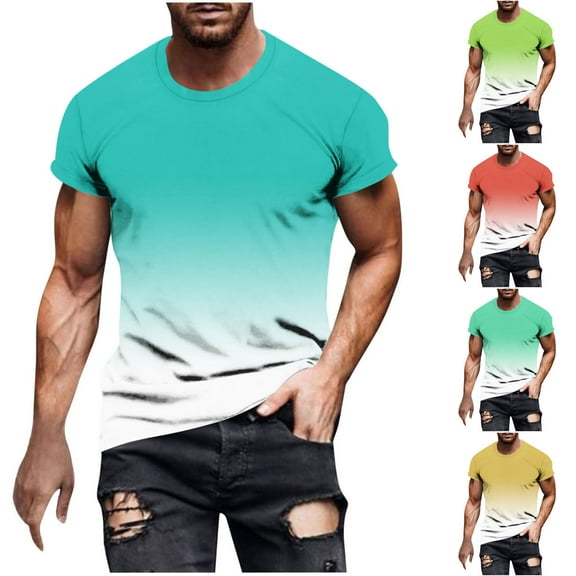 2 Pack M-5X Big & Tall T-Shirts for Men Plus Size Short Sleeve Crewneck Tees Tops Mens Trendy Gradient Printed Slim-Fit Pullover Going Out Tshirts
