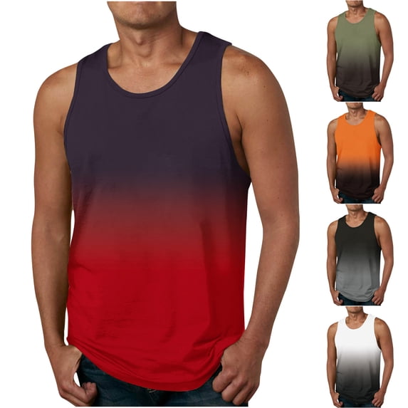 2 Pack M-6X Plus Size Mens Big & Tall Tank Tops Sleeveless Crewneck Beach Shirts Casual Gradient Printed Pullover Breathable Athletic Workout Running Vests