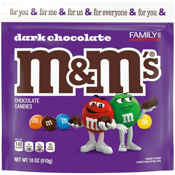 Pack of 2 - M&Ms Dark Chocolate Candy, Family Size, 18 Oz Resealable Bulk Candy Bag Packaging May Vary