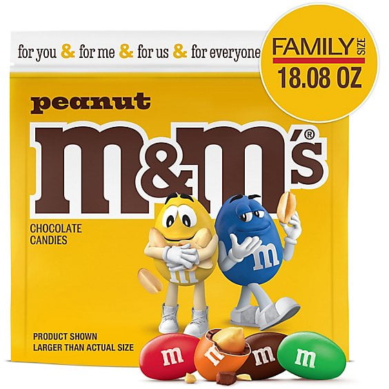 2 Pack M&M'S Peanut Milk Chocolate Candy Family Size In Resealable Bulk Bag - 18 Oz