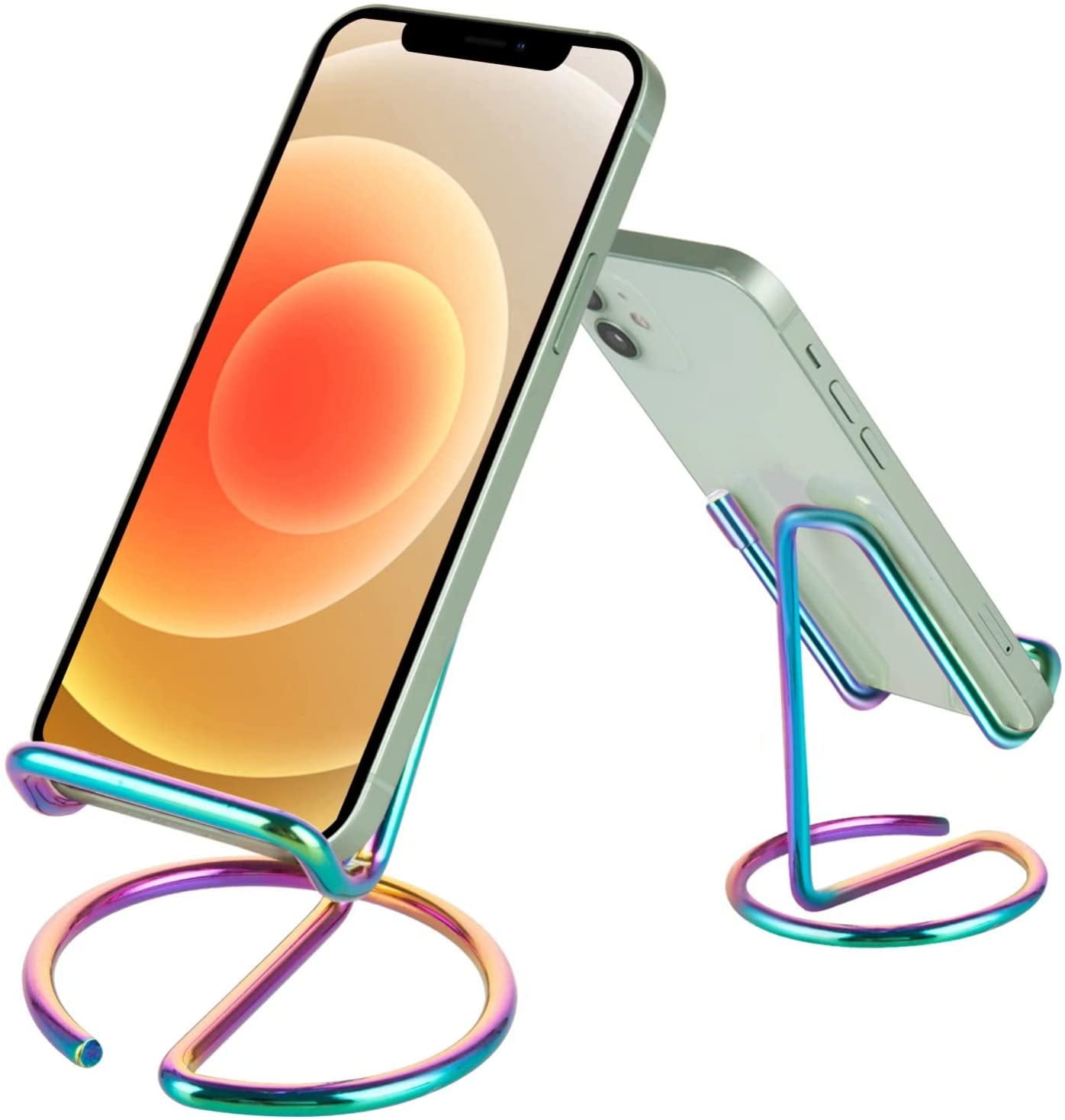 2 Pack MENKEY Cell Phone Stand for Desk, Cute Metal Rainbow Cell Phone