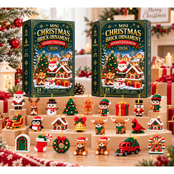 2-Pack MINI CHRISTMAS BRICK ORNAMENT Advent Calendar 2026, 24-Day Christmas Countdown with Buildable Holiday Mini Figures Hanging Ornaments