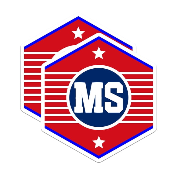 (2 Pack) MS Initial Magnets - Red White Blue Decor - Letter Symbol Logo - 5" On Longest Side - Premium Magnet - for Cars, Refrigerators, Toolboxes, Lockers - Made in USA - MAG17431