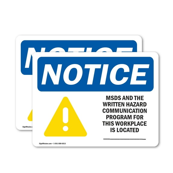 (2 Pack) MSDS For This Workplace Is Located OSHA Notice Sign 18 Inch X 12 Inch Indoor / Outdoor Rust-Free Aluminum Metal Signs for Workplace, Workshop, and Construction Site, Made in