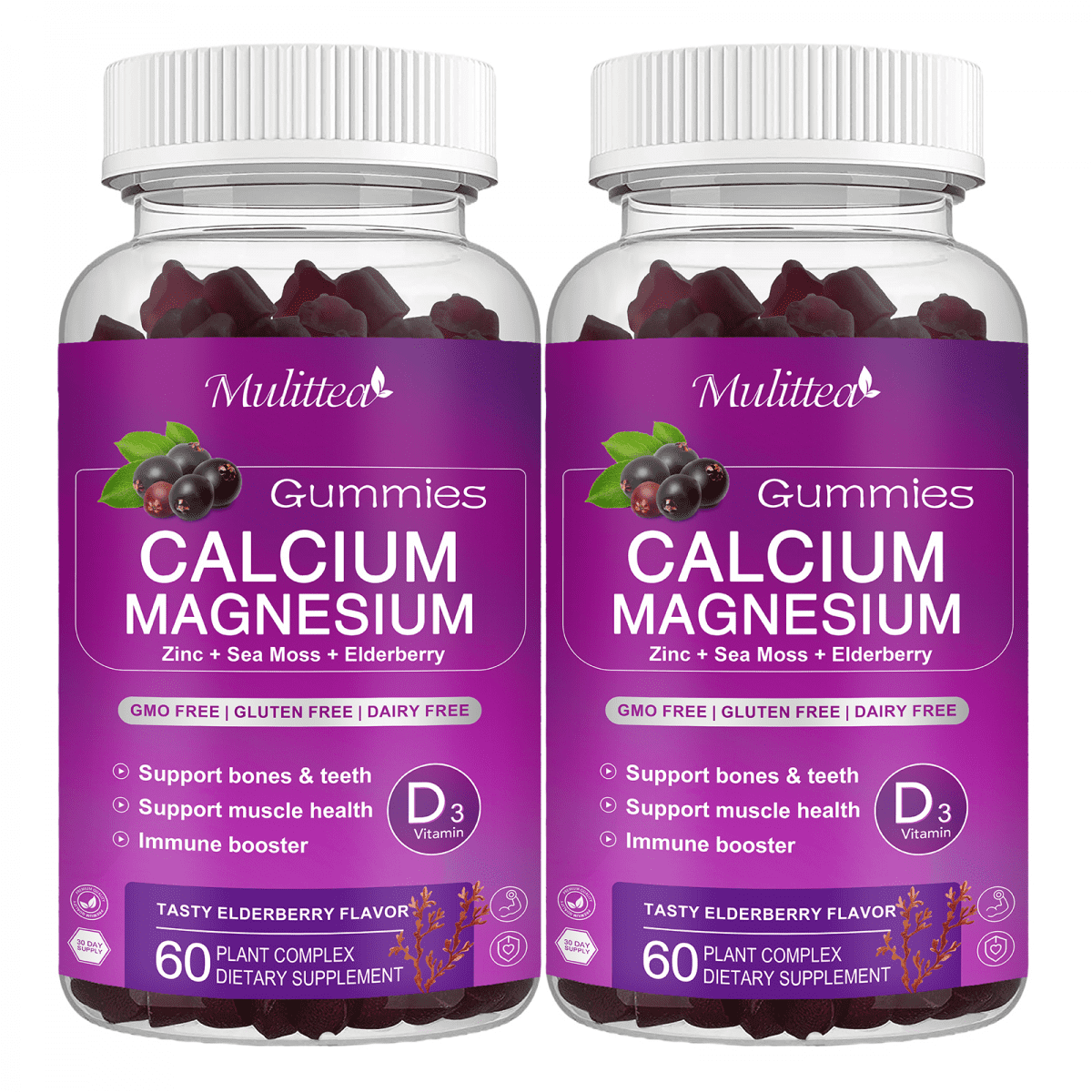 (2 Pack) MULITTEA Calcium, Magnesium, Zinc Gummies - High Absorption ...