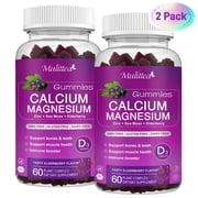 (2 Pack)Mulittea Calcium Magnesium Zinc Gummies - with Vitamin D3 & Sea Moss - Support Bone, Muscle & Immune Health - Mixed Berry - 120 Vegan Gummies