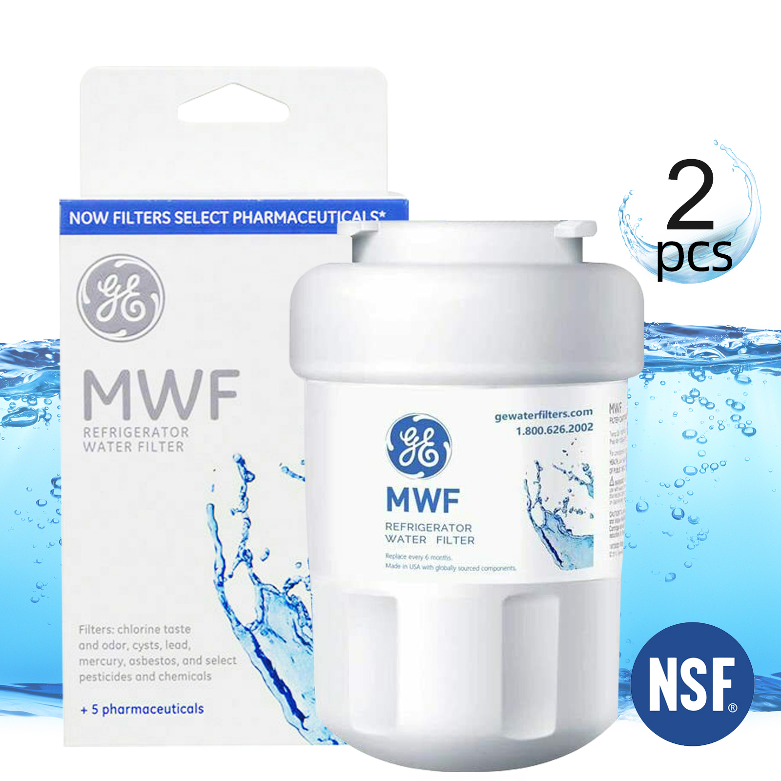 2 Pack MWF Refrigerator Cartridge Water Filter Replacement for Smart