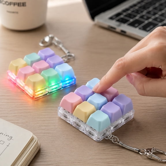 2 Pack Macaron Keycap Stress Toy Keychain, RGB LED Mechanical Switch Fidget for Desk & Keyring, 9 Keys