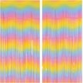 2 Pack Macaron Rainbow Foil Fringe Curtain Backdrop, 3.2Ft x 8.2Ft