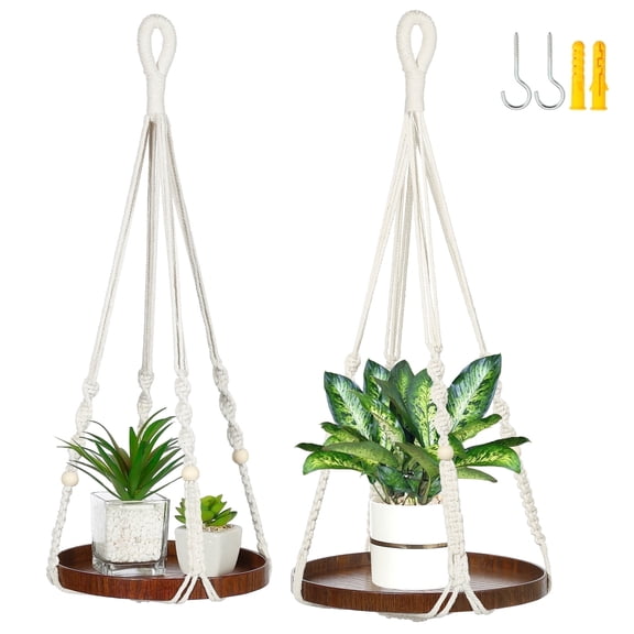 2 Pack Macrame Plant Hanger | Hanging Planters for Indoor Plant, Indoor Hanging Planter Shelf | Plant Hanger, Hanging Plant Holder, No Plant/Pot Included (Beige) (1 Large + 1 Medium)