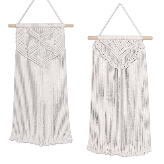 2 Pack Macrame Wall Decor Hanging Boho Hand Woven Tapestry Art Bunting Banner Bohemian Wall Decor for Home Bedroom Living Room Curtain Rustic Garland Baby Nursery, 30 Inch Cream White Cotton