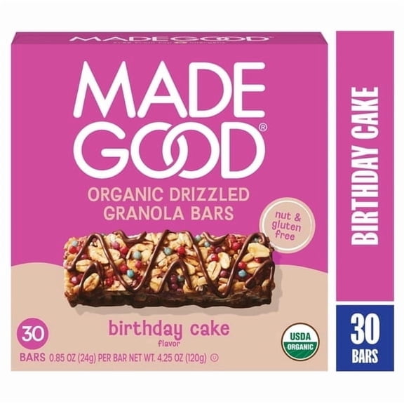 2 Pack - MadeGood Chocolate Drizzle Birthday Cake Granola Bars, 30 Healthy Snack Bars, 0.78 oz