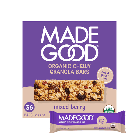 (2 Pack) MadeGood Mixed Berry Granola Bars, 36 Healthy Snack Bars, 0.85 oz Each