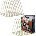 thumbnail image 1 of 2 Pack Magazine Holders, Vinyl Record Holder, 9 Slots File Folder for Desk, Triangle Bookshelf, Desktop File Sorter, Desk Organizer for Office Home Decor (Gold, Rose Gold), 1 of 7