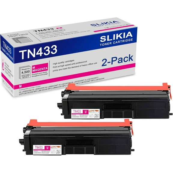 2-Pack Magenta TN433 Toner Cartridge: Compatible TN433 TN-433 Replacement for Brother HL-L8250CDN L8350CDW/CDWT MFC-L8600CDW 9460CDN L8850CDW L8650CDW DCP-9050CDN 9055CDN 9270CDN L8400CDN Printer