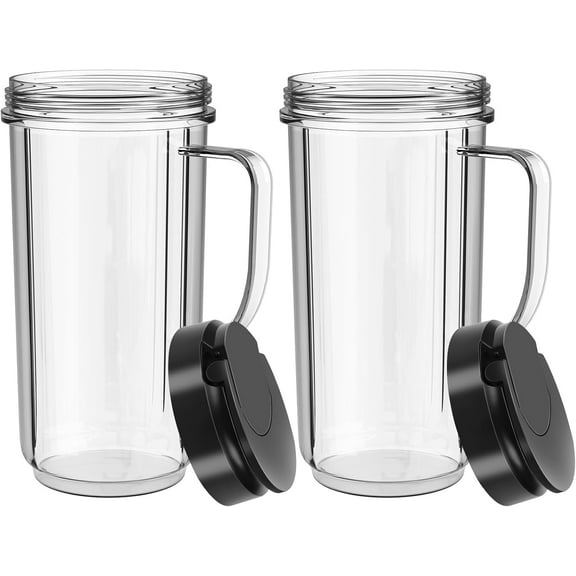 2 Pack Magic Bullet Blender Cups Tall 22oz Cup with Flip Top To-Go Lid Replacement Part Cup Mug with Handle Compatible with 250w MB1001 Magic Bullet Mugs & Cups Blender Milk Juicer Mixer Accessories
