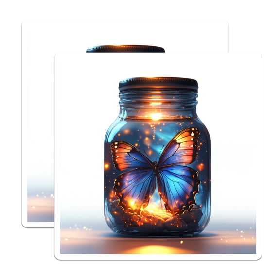 (2 Pack) Magical Butterfly Jar Magnets - Glowing Blue Butterfly Art - Enchanted Fairycore Cottagecore Decor for Fridge - 5 Inches On Longest Side - Thick Durable Magnet - Made in USA - MAG26756