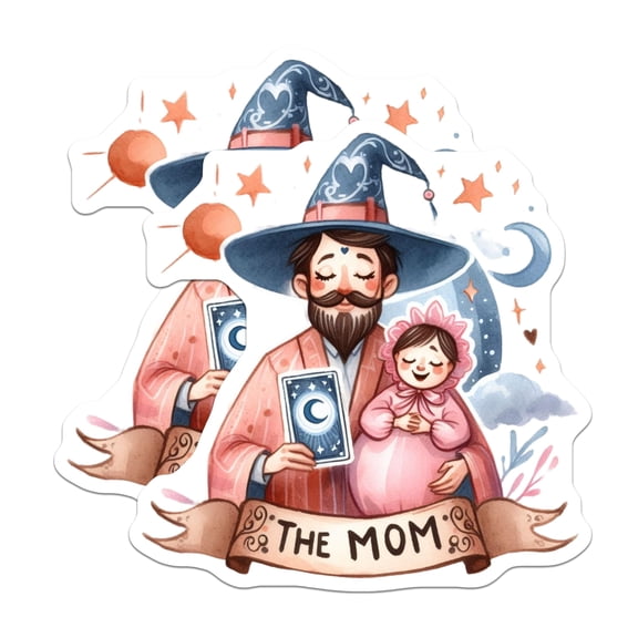 (2 Pack) Magical Mom Wizard Stickers - Celestial Baby Tarot Art - Fantasy Parenthood Decals - 5" On Longest Side - Sticks to Smooth Flat Surfaces - Made in USA - BMCS20817