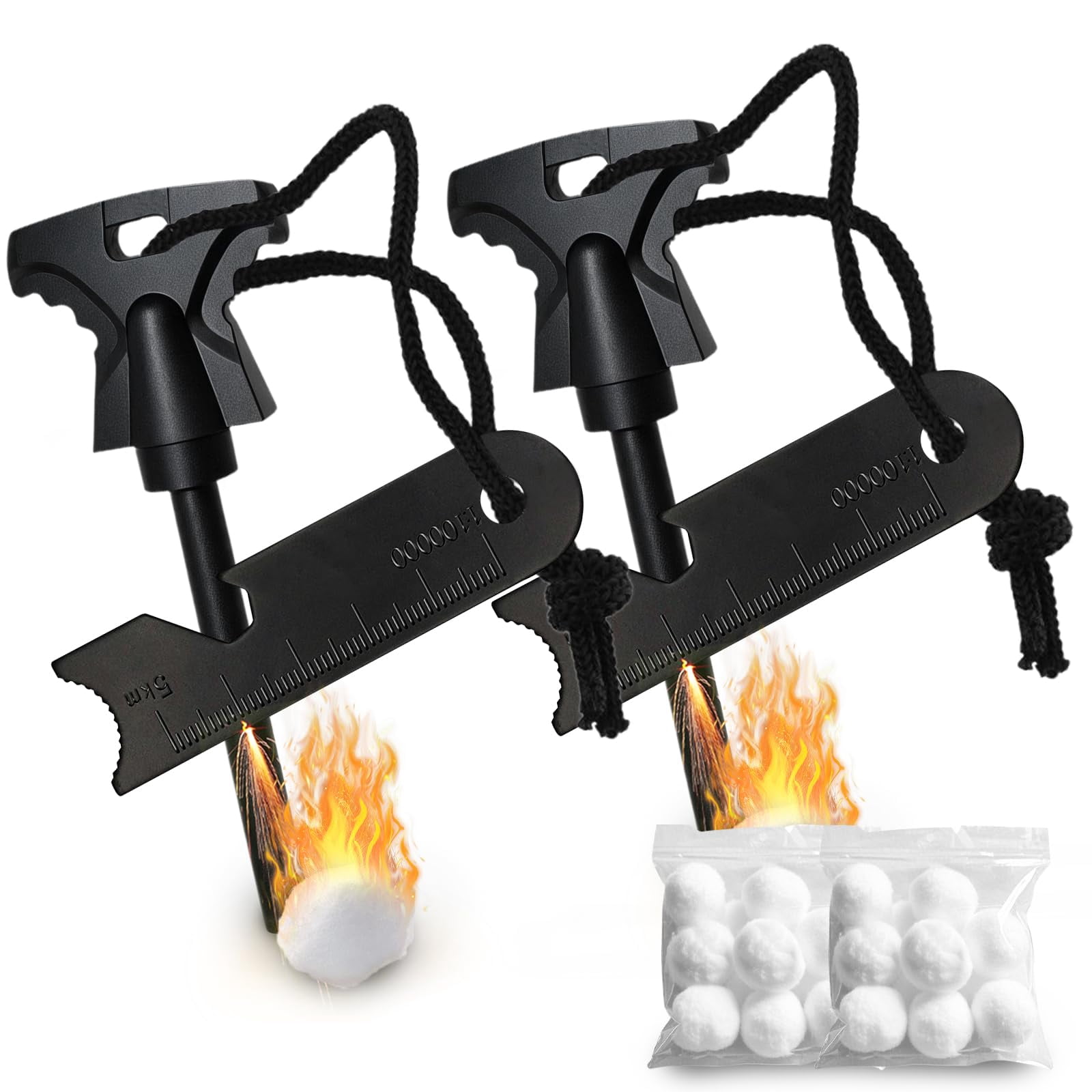2 Pack Magnesium Fire Starter with Striker Ferro Rod Fire Starter Survival Tool High Temp Magnesium Rod with 20 Waterproof Tinder Packs Steel Fire Starter for Camping Hiking Emergency