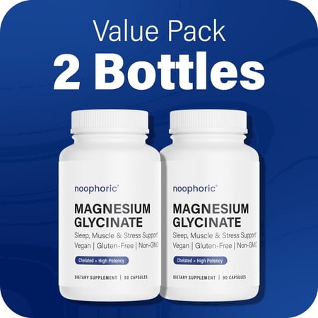 Noophoric 2500mg Chelated Magnesium Glycinate - Sleep Aid, Anxiety & Stress Relief Supplement, 180 Capsules (2 Pack)