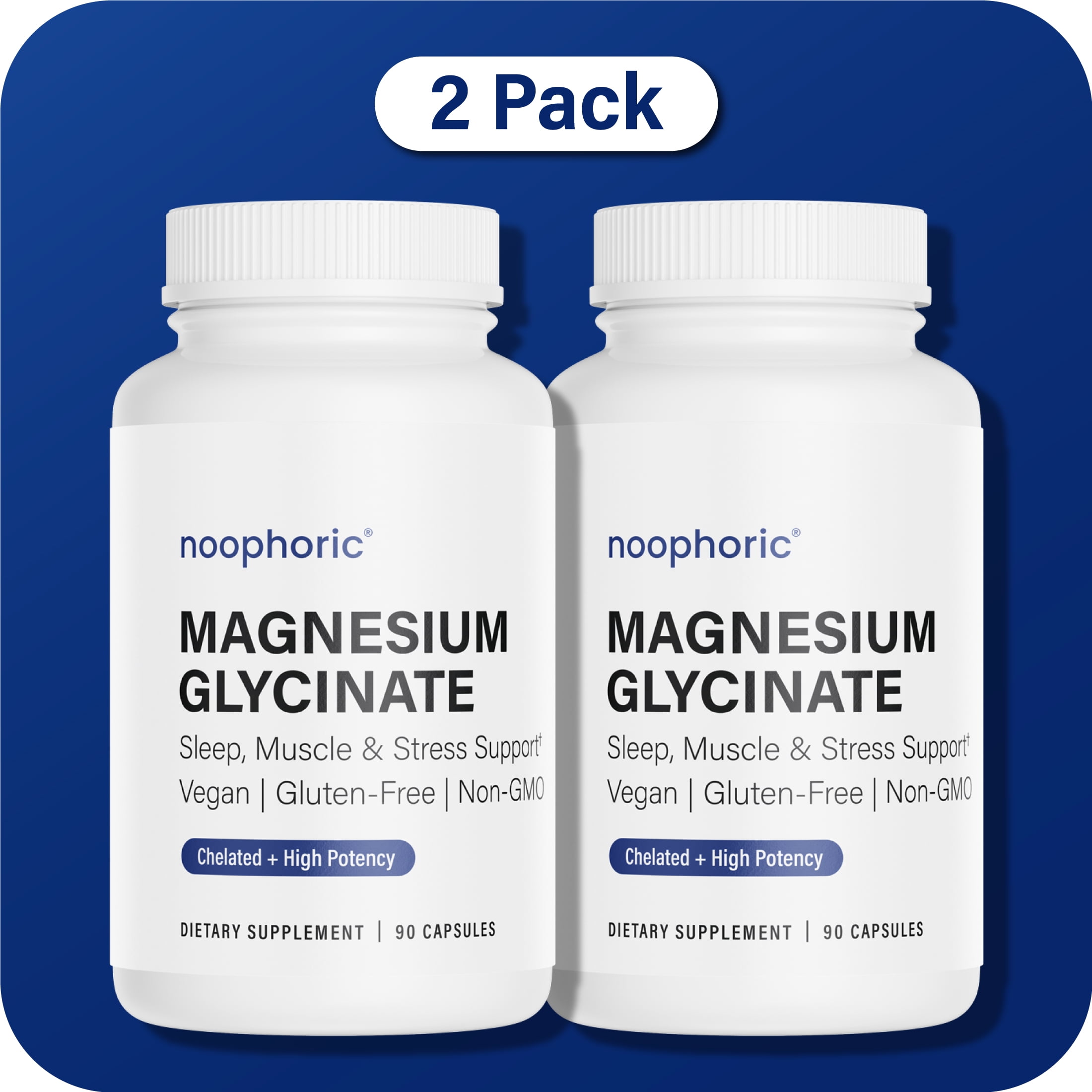 Noophoric 2500mg Chelated Magnesium Glycinate - Sleep Aid, Anxiety & Stress Relief Supplement, 180 Capsules (2 Pack)