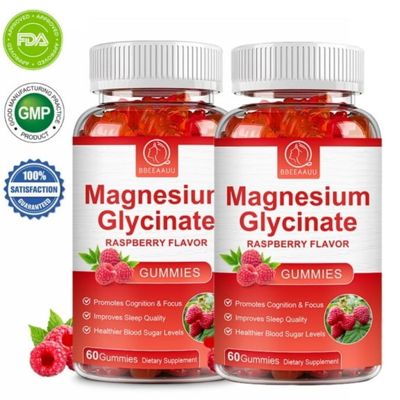 (2 Pack) Magnesium Glycinate Gummies 500mg - Magnesium Supplement for Calm Mood, Stress Relief & Heart Health - Gluten Free & Vegan - 120 Gummies