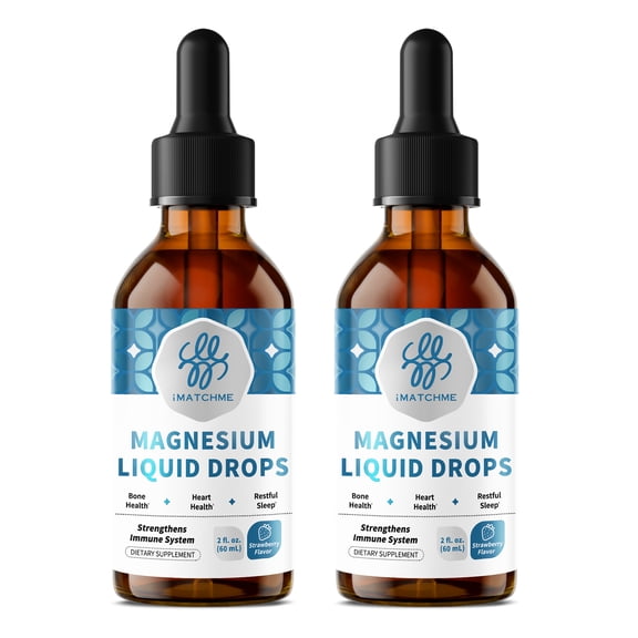 (2 Pack) Magnesium Liquid Drops with Potassium & Sea Moss, Strawberry Flavor, 4 fl oz Total