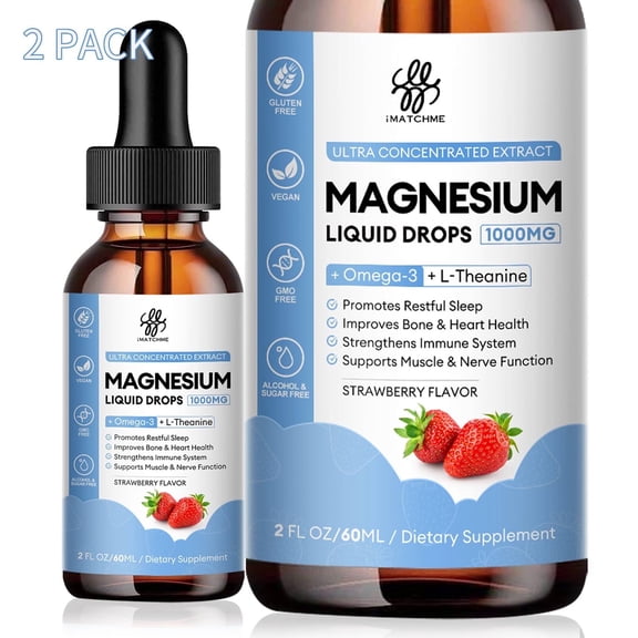 (2 Pack) Magnesium Liquid Drops with Vitamin D3, B6 & B12 High Absorption Sleep & Muscle Support, Vegan & Sugar-Free, 4 fl oz Total