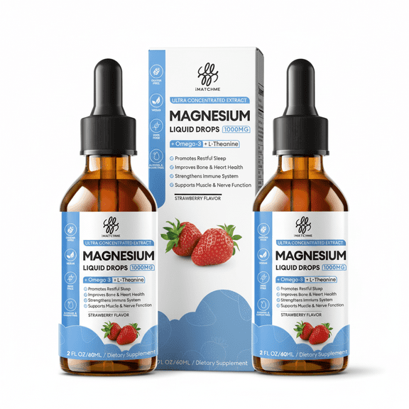 (2 Pack) Magnesium Liquid Drops with Vitamin D3, B6 & B12 High Absorption Sleep & Muscle Support, Vegan & Sugar-Free, 4 fl oz Total