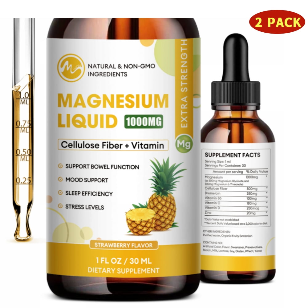 (2 Pack) Magnesium Glycinate Liquid Drops Supplements, with Magnesium