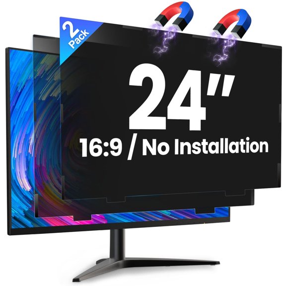 2 Pack Magnetic 24 Inch Computer Privacy Screen for Monitor 16:9 Aspect Ratio, Anti-Glare Blue Light Computer Monitor Privacy Shield, Removable Anti-Spy Screen Protector