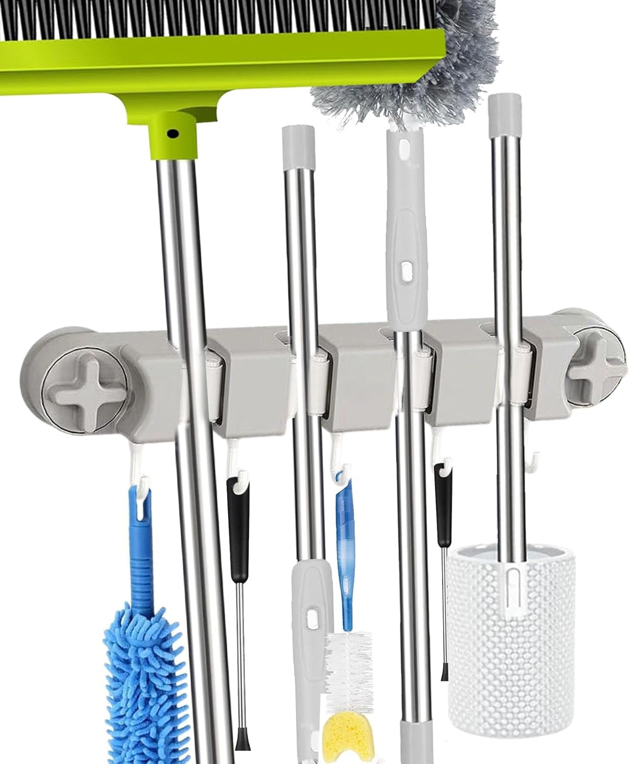 2 Pack Magnetic Broom and Mop Holder Wall Mount, Space-Saving Heavy Duty No Drill Over The Door Gripper for Work Garage Laundry Kitchen RV Camper Organizer