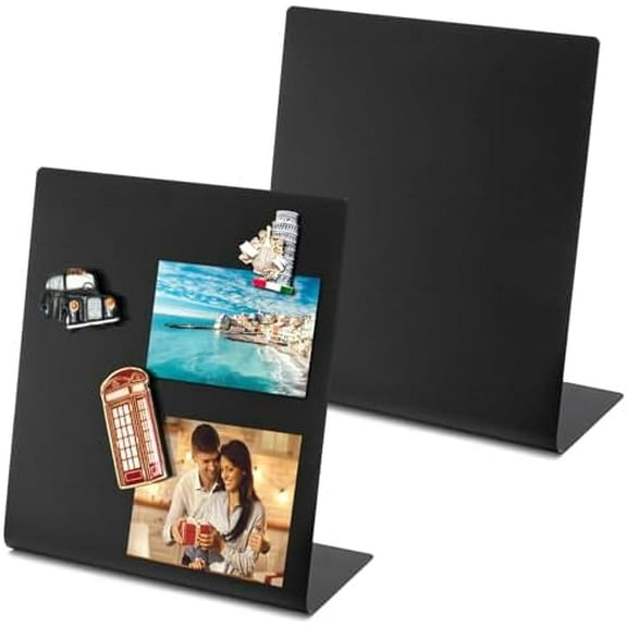 2 Pack Magnetic Bulletin Board with Easel Stand, 11 x 9.8 Inch Magnetic Metal Board for Tabletop, Memo Display Board for Home, School, Kitchen, Office, Black$$Office