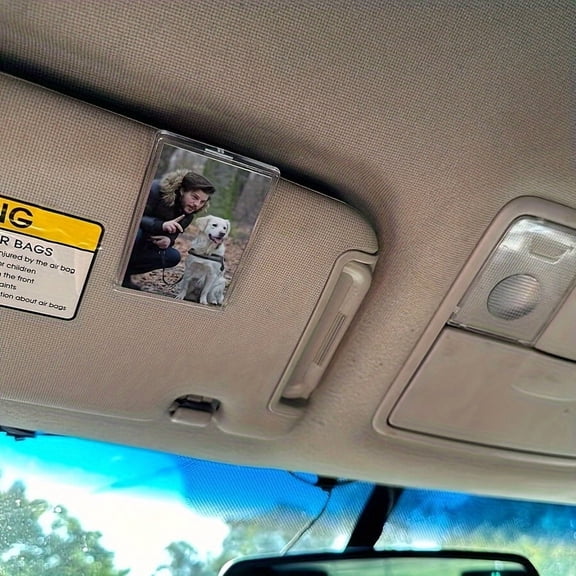 2PCS Car Visor Picture Holder, Magnetic Car Visor Clip with Clear Acrylic Photo Frame for Family Photos, Cards & Car Decoration