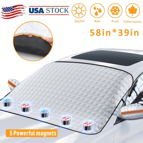 2-Pack Magnetic Car Windscreen Frost Snow Ice Protector Cover Christmas Gift Wing Mirror Sun Shield with 4-Layer Material & Reflective Stripes