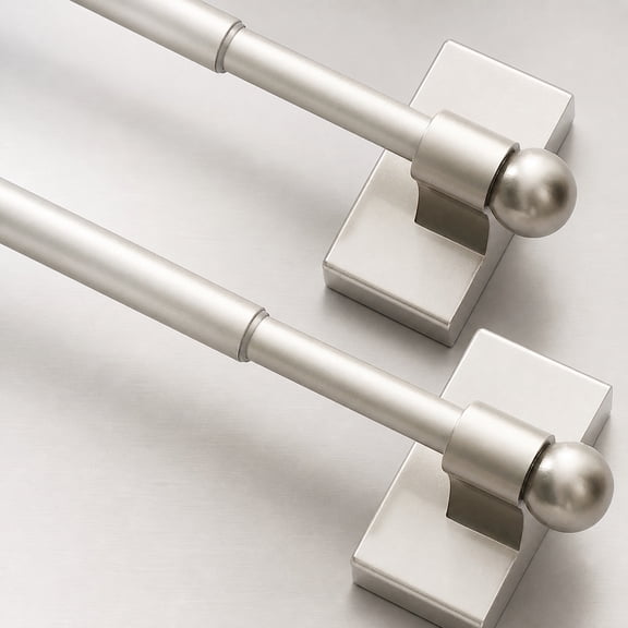 2 Pack Magnetic Curtain Rods Adjustable 9-16 inch Nickel Finish, Multi-Use Window Curtain Rods Set