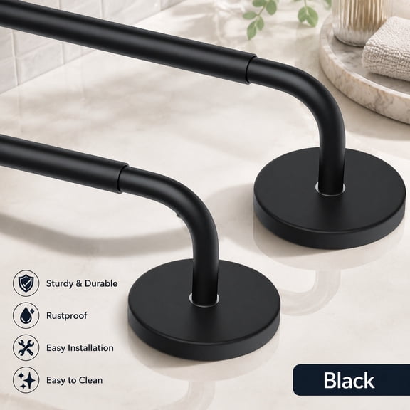 2 Pack Magnetic Curtain Rods for Doors, Adjustable 18-30 Inch Metal Curtain Rods, 3/8" Diameter Black Curtain Rods for French Doors and Windows